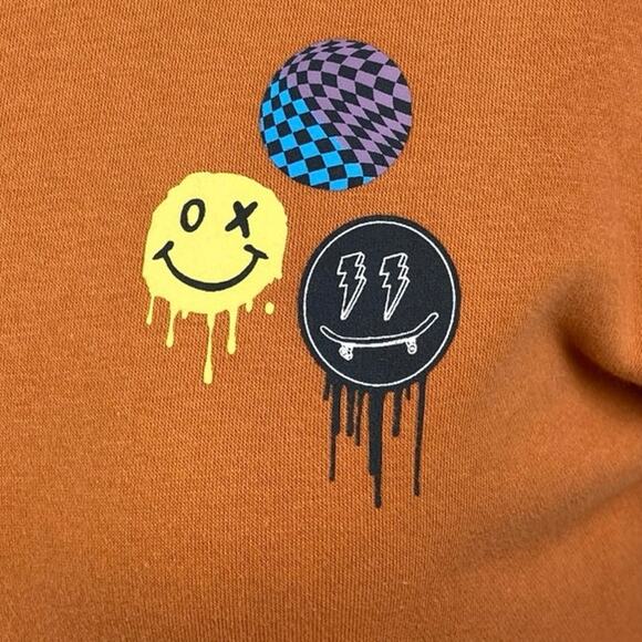 Art Class Women's Orange Smiley Fleece Crew Long Sleeve Sweatshirt Top Size XL - Picture 3 of 5